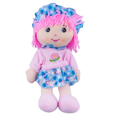 Papusa de plus Karemi, cu fusta si palarie, 26 cm, Roz / Albastru