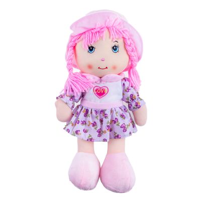 Papusa de plus Karemi, cu fusta si cosite, 35 cm, Mov/Roz