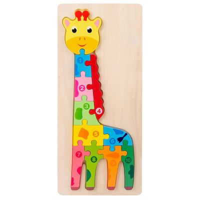 Puzzle educativ din lemn pentru copii Karemi, model girafa, 30 x 12.8 x 0.6 cm