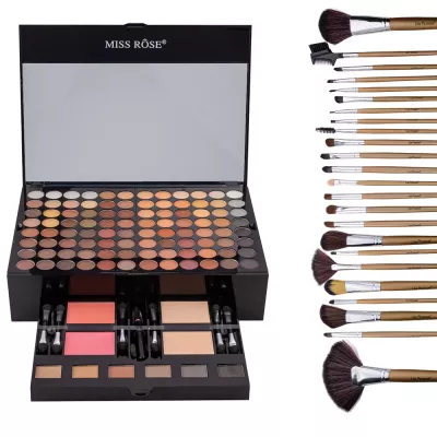 Kit makeup Like a Princess, trusa cu 190 farduri si set 12 pensule cu husa