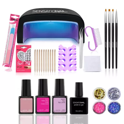 Kit unghii, Essential 3, kit oja semipermanenta cu lampa led unghi, 3 oje semipermanente, top coat, accesorii unghii Sensationail