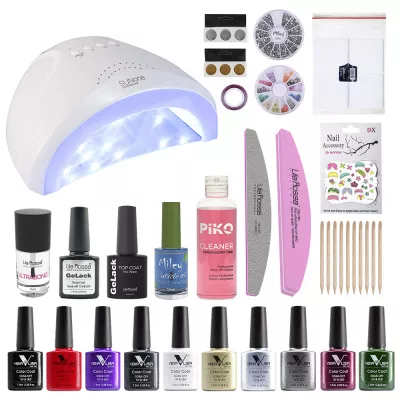 Kit Oja semipermanenta Venalisa, Glitter Colors, 10 oje Venalisa, lampa Sunone, accesorii