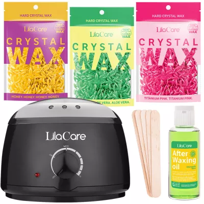 Kit epilare ceara granule cu aparat de epilat cu ceara, ulei dupa epilat, spatule ceara, incalzitor ceara Lila Care