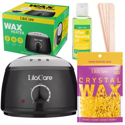 Kit epilare Lila Care, ceara granule Miere 100g, incalzitor ceara Lila Care, ulei dupa epilat, spatule ceara