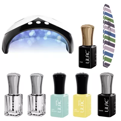 Kit oja semipermanenta Lilac Start Pastel Colors, 6 oje, lampa 36 W si pila unghii