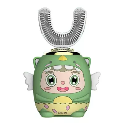 Periuta de dinti electrica pentru copii Lila Care, tip U, cu incarcare USB, cu 5 viteze, verde