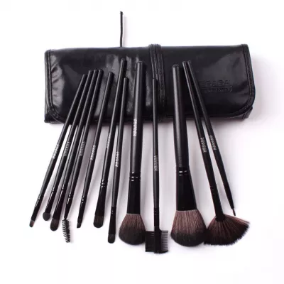 Set 12 pensule makeup Megaga, Lila Rossa, cu husa neagra 