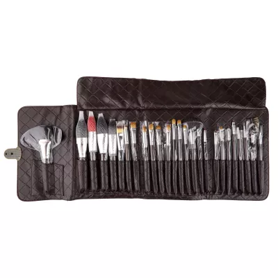Set pensule makeup cu husa maro, 26 buc