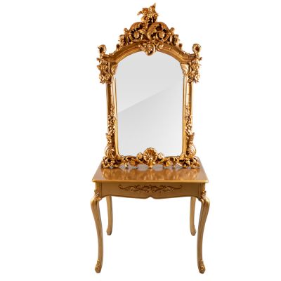 Consola aurie, oglinda si blat, stil baroc, 80 x 57 x 182 cm