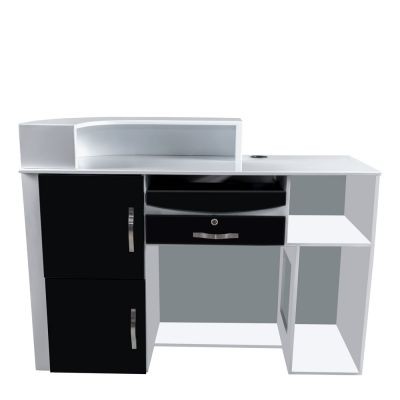 Birou receptie salon, design minimalist, alb cu negru, 125 x 48 x 93 cm
