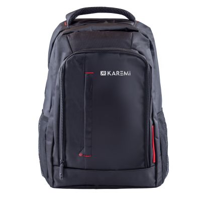 Rucsac laptop Karemi, buzunar frontal, poliester, design casual,  negru