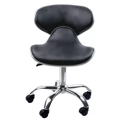 Scaun cosmetician, negru, inaltime reglabila, 5 roti cauciucate, baza din 5 brate de inox, tapitat cu piele ecologica, model 1002