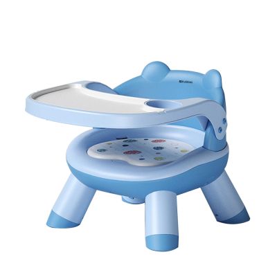 Scaun de masa Karemi, pentru bebe, multifunctional, cu tavita, din PVC, albastru