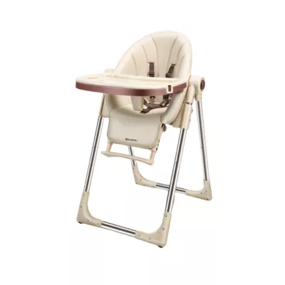 Scaun de masa Karemi, pentru bebe, multifunctional, din piele ecologica, cu tavita si suport picioare, maro