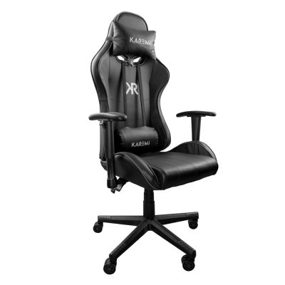 Scaun gaming Karemi, piele ecologica, negru, 2 perne incluse