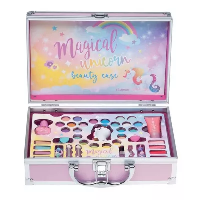 Set paleta machiaj copii tip geanta cosmetice Treffina Magical Unicorn, 15,6 x 24,5 x 9 cm, trusa machiaj fetite