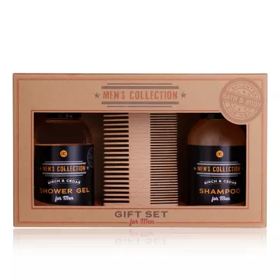 Set cadou barbati, gel de dus, sampon, pieptene barba