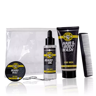 Set cadou barbati, gel de dus, ceara barba, foarfece barba