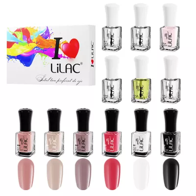 Set lac de unghii, Lilac, Gel Effect 2, 12 bucati, 6 culori, 6 lichide pregatire