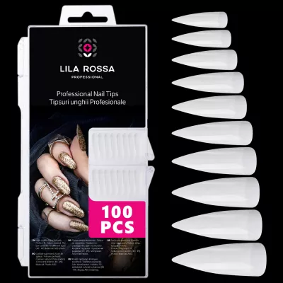 Tipsuri unghii false 100 buc, 10 marimi, Lila Rossa, Natur, KG104