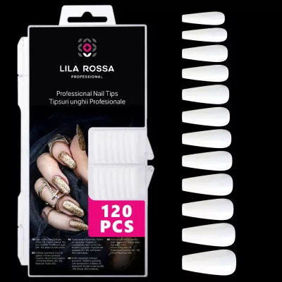 Tipsuri unghii false 120 buc, 10 marimi, Lila Rossa, Natur, KG110