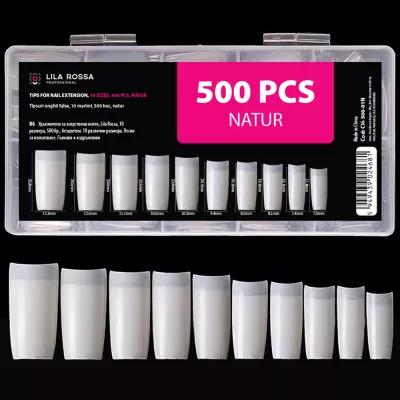 Tipsuri unghii false, 500 buc, 10 marimi, Lila Rossa, Natur