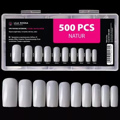Tipsuri unghii false, 500 buc, 10 marimi, Lila Rossa, Natur