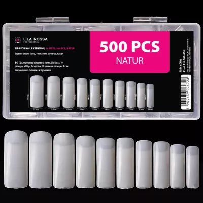 Tipsuri unghii false, 500 buc, 10 marimi, Lila Rossa, Natur