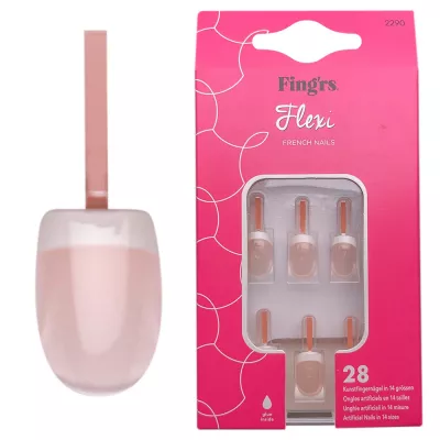 Tipsuri unghii false color press-on, flexi nails natural french, 28 buc + lipici unghii false + pila unghii + betisor portocal