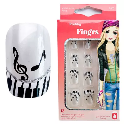 Tipsuri unghii false color press-on, Pretty, Music Mania Long, Fingrs, 12 buc