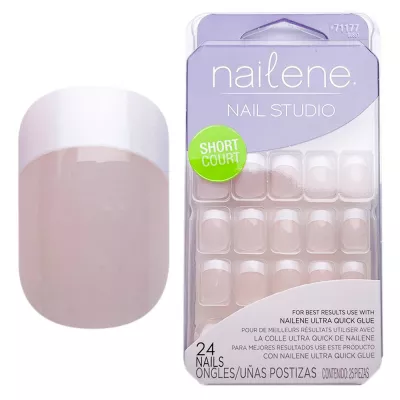 Tipsuri unghii false color press-on, Fashion nailsNatural Short,  24 buc + pila + lipici