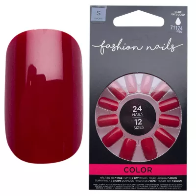 Tipsuri unghii false color press-on, Fashion nails color Red Small, 24 buc + lipici