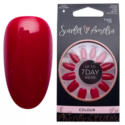 Tipsuri unghii false color press-on, Scarlet & Amelia Date Night Red, 24 buc + lipici
