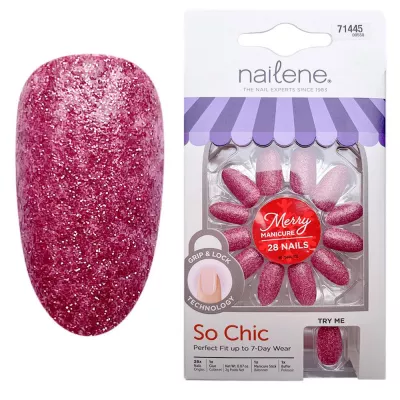 Tipsuri unghii false color press-on, So chic Merry manicure, 28 buc + lipici pentru unghii + pila unghii + betisor portocal
