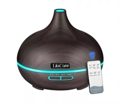 Umidificator difuzor aromaterapie, Lila Care, 500 ml, ultrasonic, cu telecomanda, Maro inchis