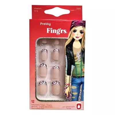 Unghii false 12 buc cu adeziv, model Pretty Fing'rs Cheetah Long