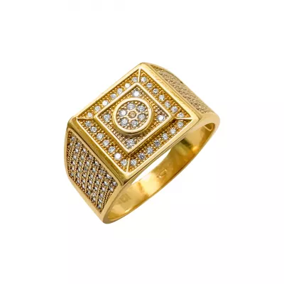 Inel pentru barbati din aur galben de 14K cu zirconii albe