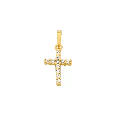 Pandantiv cruce din aur galben de 14K zirconii
