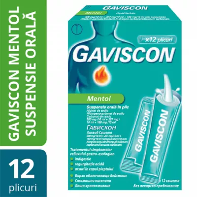 Gaviscon Mentol suspensie orala reflux gastro-esofagian x 12 plicuri 
