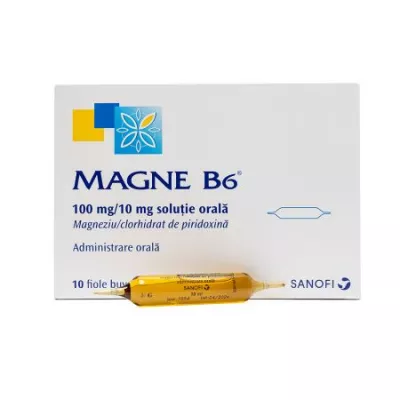 Magne B6 solutie orala 100mg/10mg x 10 fiole