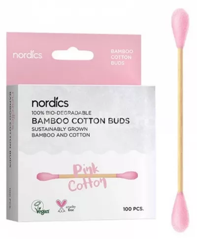 Nordics Betisoare roz pentru urechi cu bumbac si bambus x 100 bucati