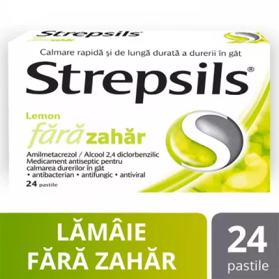 Strepsils Lemon fara zahar x 24 pastile de supt