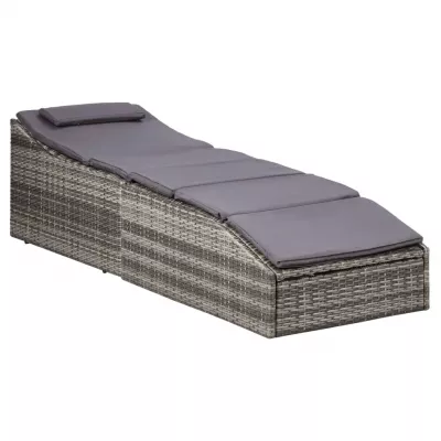 Șezlong cu pernă, gri, poliratan