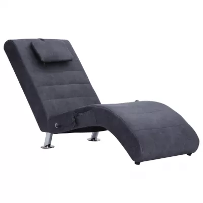 Șezlong de masaj cu pernă, gri, piele intoarsă artificială