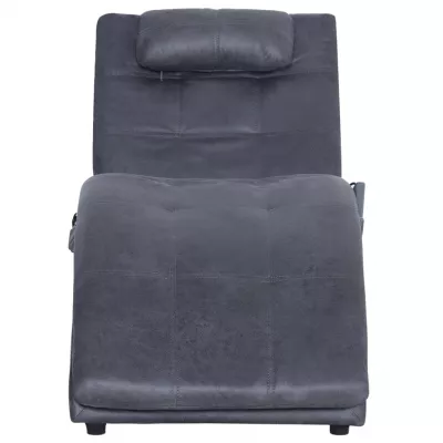 Șezlong de masaj cu pernă, gri, piele intoarsă artificială