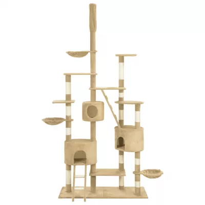 Ansamblu pentru pisici cu stâlpi funie de sisal, bej, 255 cm