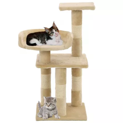 Ansamblu pentru pisici, stâlpi cu funie de sisal, 65 cm, bej