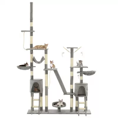 Ansamblu pentru pisici, stâlpi din funie sisal, 230-250 cm, gri