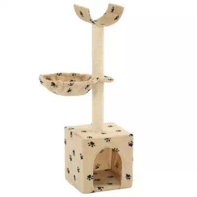 Ansamblu pisici cu funie sisal, 105 cm, imprimeu lăbuțe, bej