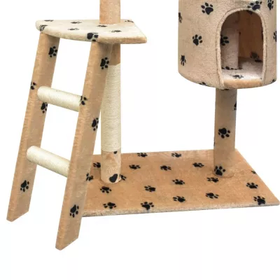 Ansamblu pisici cu funie sisal, 150 cm, imprimeu lăbuțe, bej